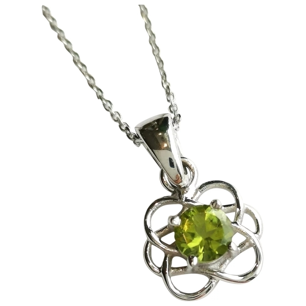 Modernist flower Peridot sterling silver pendant necklace 🆕